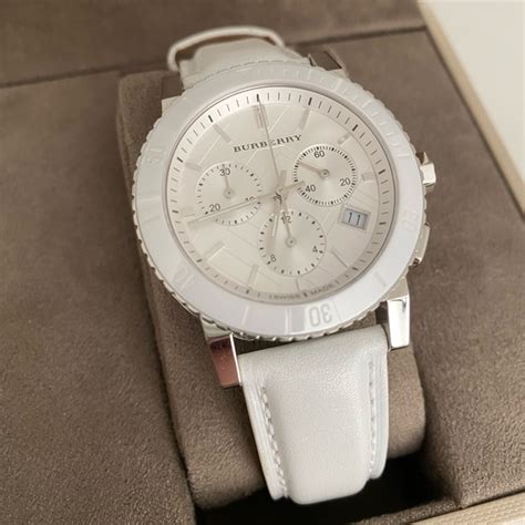 BURBERRY City Chronograph White Dial White Leather Unisex 